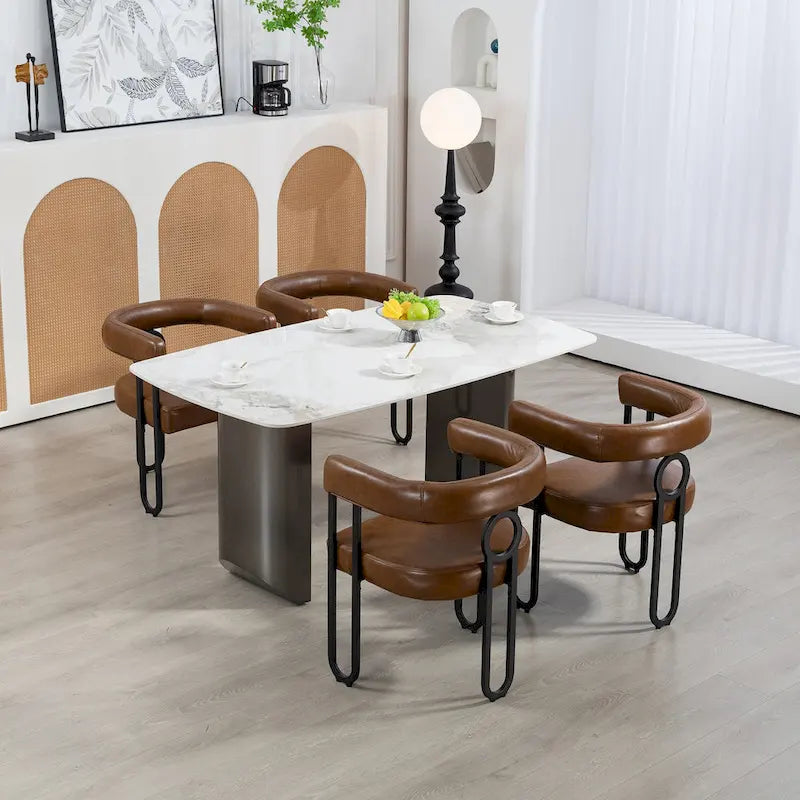 Lot de 2 chaises de salle à manger en cuir PU avec dossier rond et pieds en métal