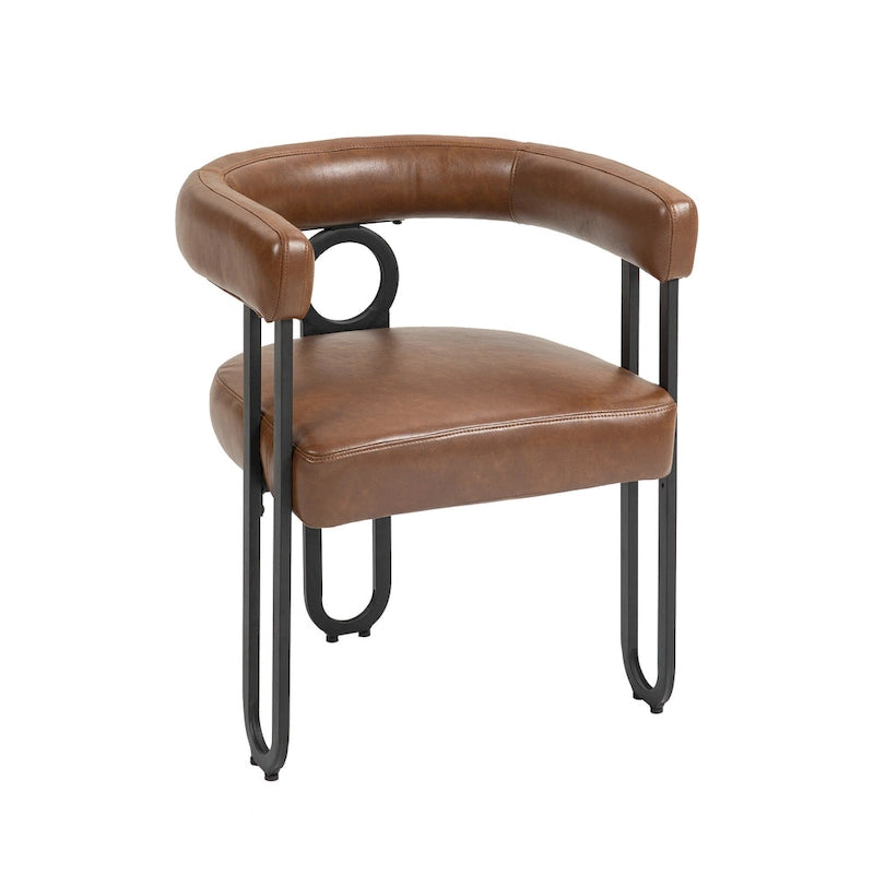Lot de 2 chaises de salle à manger en cuir PU avec dossier rond et pieds en métal
