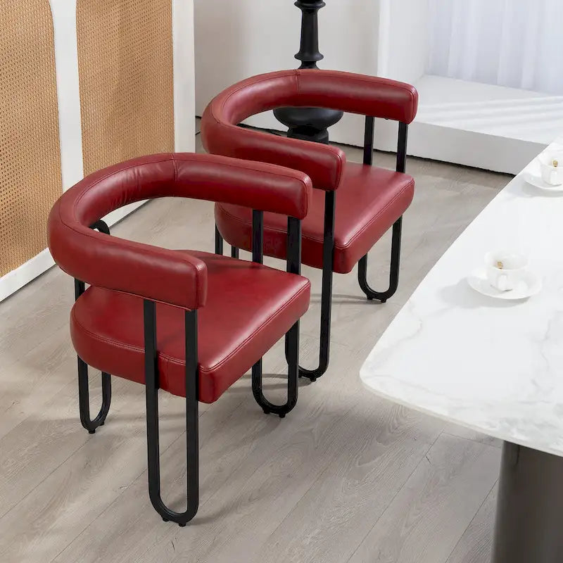Lot de 2 chaises de salle à manger en cuir PU avec dossier rond et pieds en métal