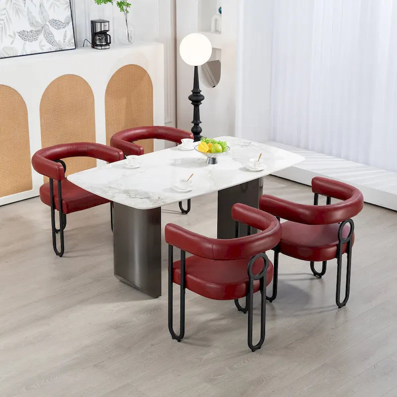 Lot de 2 chaises de salle à manger en cuir PU avec dossier rond et pieds en métal