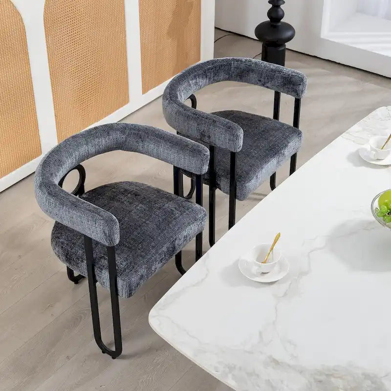Lot de 2 chaises de salle à manger en cuir PU avec dossier rond et pieds en métal
