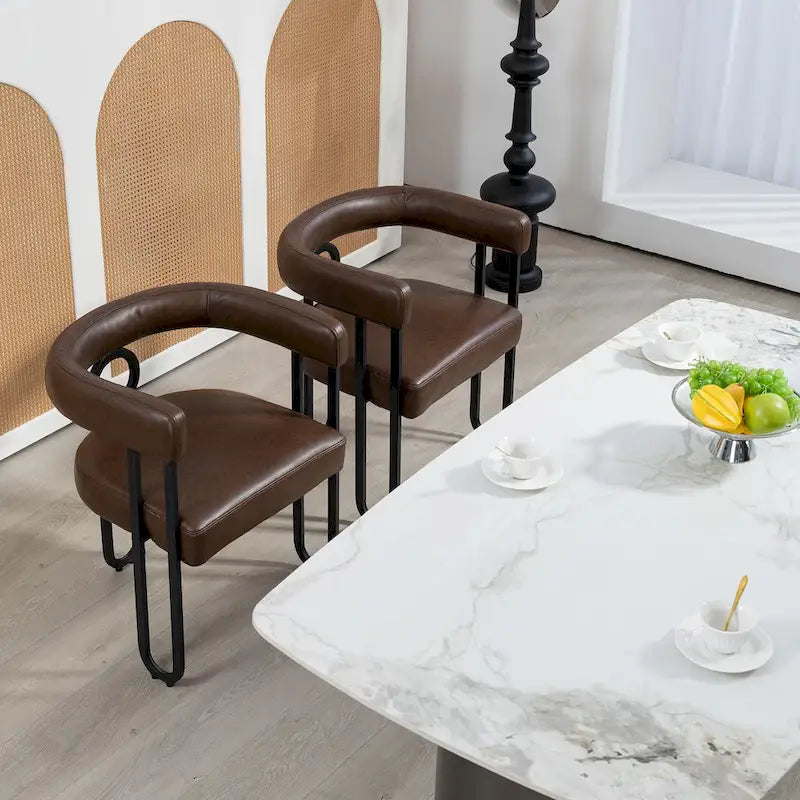 Lot de 2 chaises de salle à manger en cuir PU avec dossier rond et pieds en métal