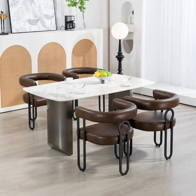Lot de 2 chaises de salle à manger en cuir PU avec dossier rond et pieds en métal