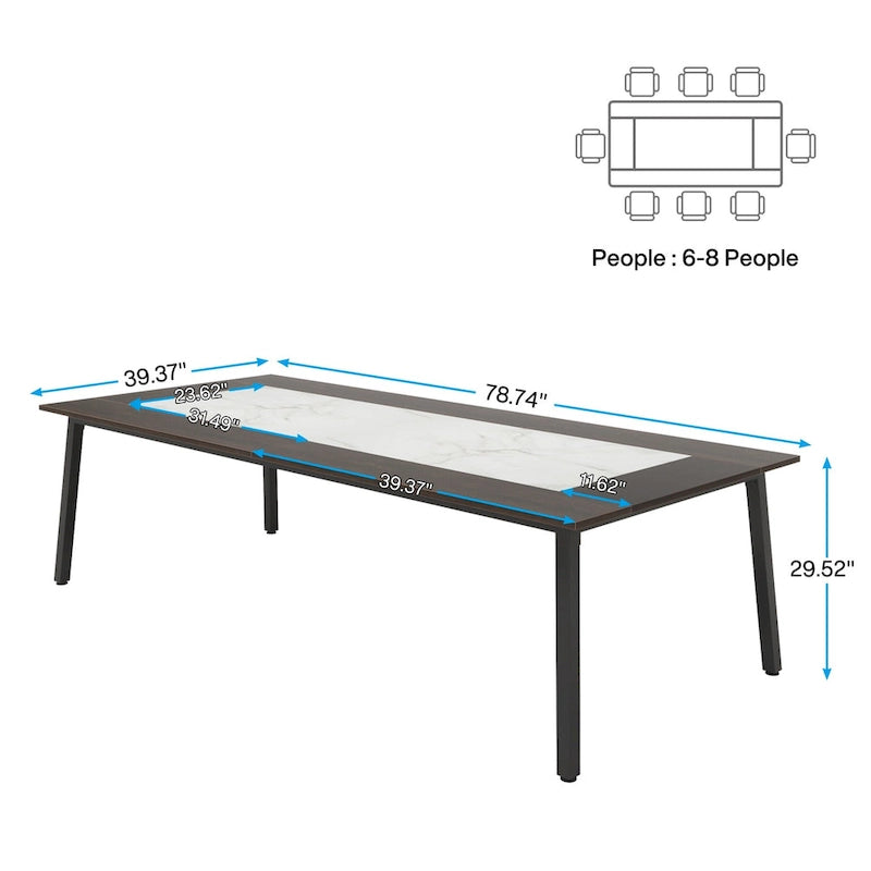 Table de conférence pour 6-8 personnes avec structure métallique, 200 cm