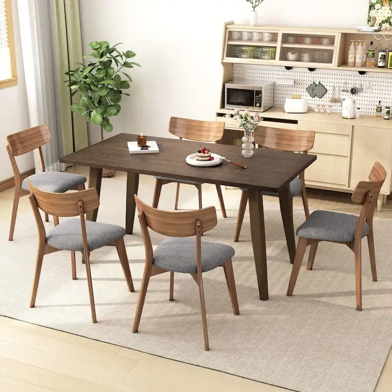 Ensemble de salle à manger 7 pièces de style Mid-Century avec table rectangulaire et 6 chaises rembourrées