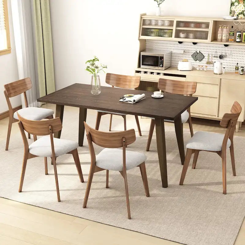 Ensemble de salle à manger 7 pièces de style Mid-Century avec table rectangulaire et 6 chaises rembourrées