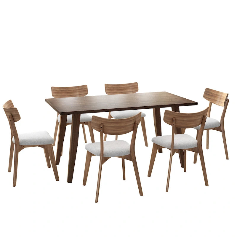 Ensemble de salle à manger 7 pièces de style Mid-Century avec table rectangulaire et 6 chaises rembourrées
