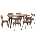 Ensemble de salle à manger 7 pièces de style Mid-Century avec table rectangulaire et 6 chaises rembourrées