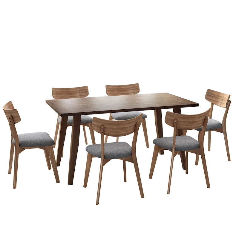 Ensemble de salle à manger 7 pièces de style Mid-Century avec table rectangulaire et 6 chaises rembourrées