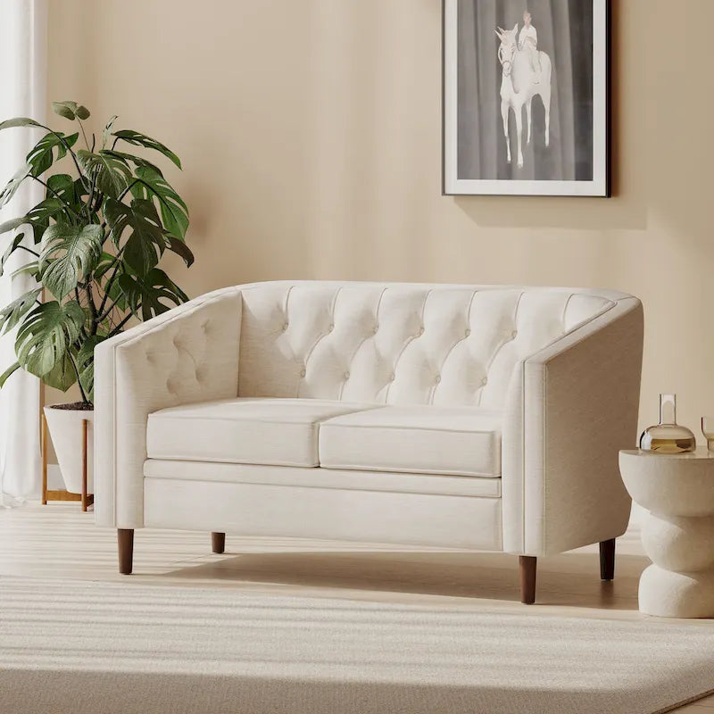 Cantrell Contemporary Faux Leather Tufted Loveseat by 