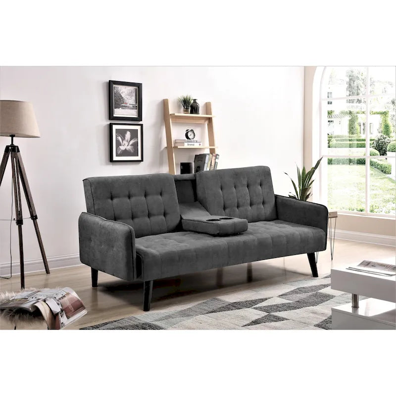 Canapé futon convertible capitonné