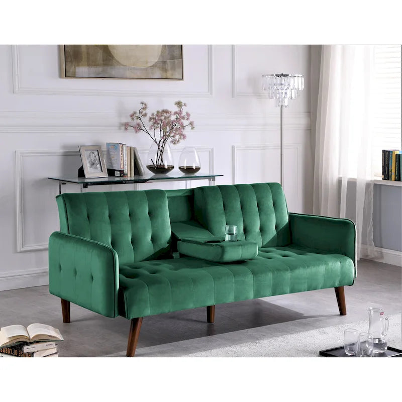 Canapé futon convertible capitonné