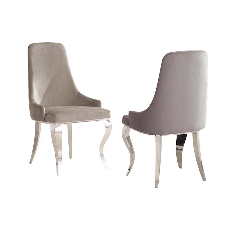 Chaises de salle à manger en velours avec pieds cabriolets en chrome poli, lot de 2