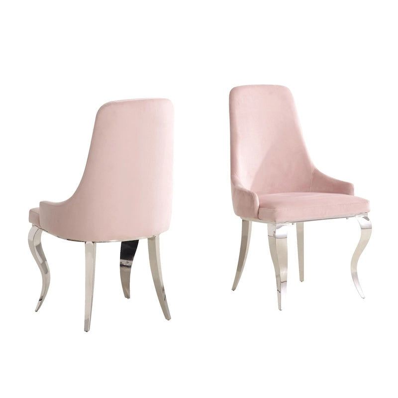 Chaises de salle à manger en velours avec pieds cabriolets en chrome poli, lot de 2