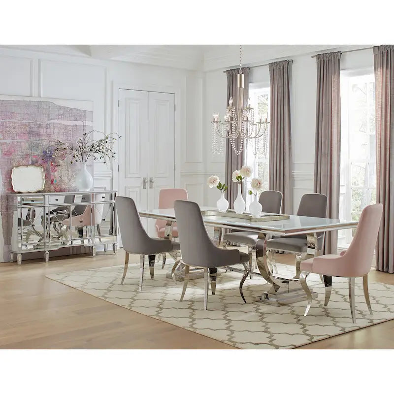 Chaises de salle à manger en velours avec pieds cabriolets en chrome poli, lot de 2