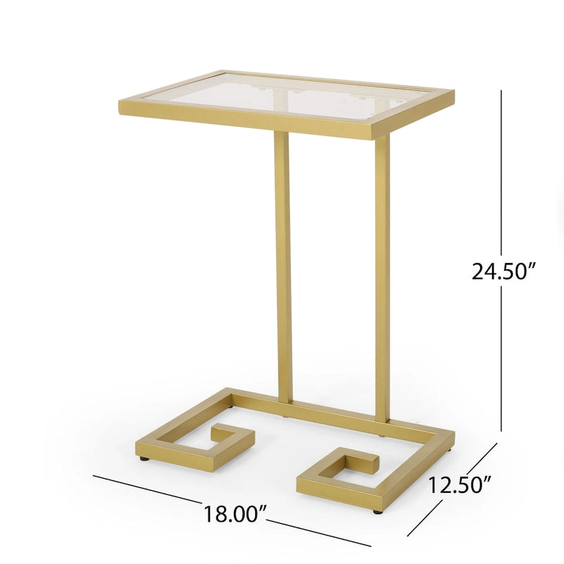 Table d'appoint en C en fer et verre trempé