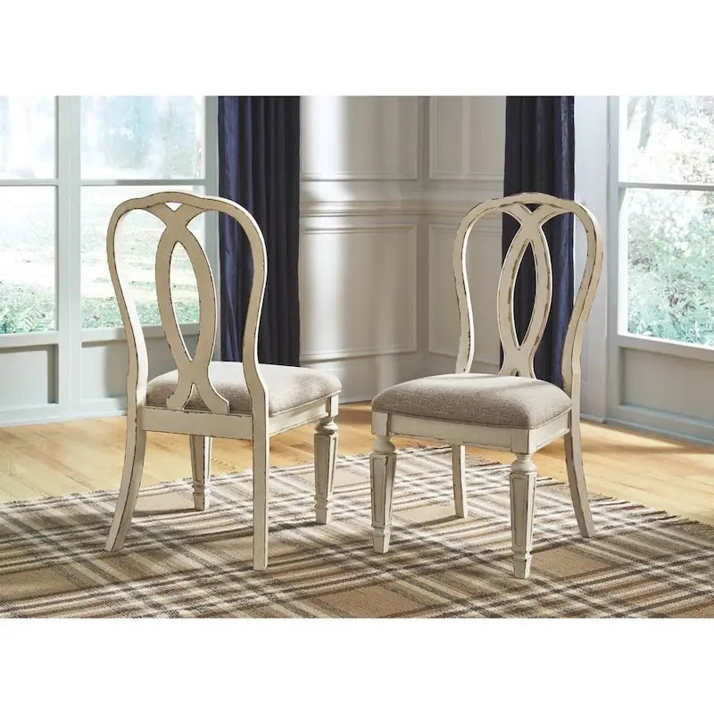 Chaise de salle à manger avec dossier à ruban, lot de 2 - Blanc ébréché