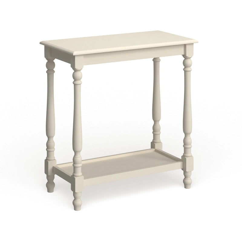 Table d'appoint Quam Farmhouse blanche de 25 po en bois massif avec 1 étagère