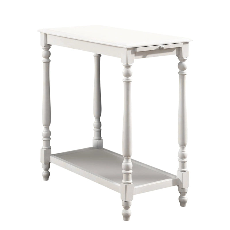 Table d'appoint Quam Farmhouse blanche de 25 po en bois massif avec 1 étagère