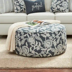 Chestnut Transitional Round Ivory Chenille Cocktail Ottoman by 