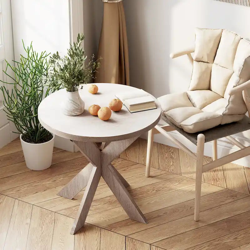 Table d'appoint à pieds croisés avec plateau rond, finition gris vintage