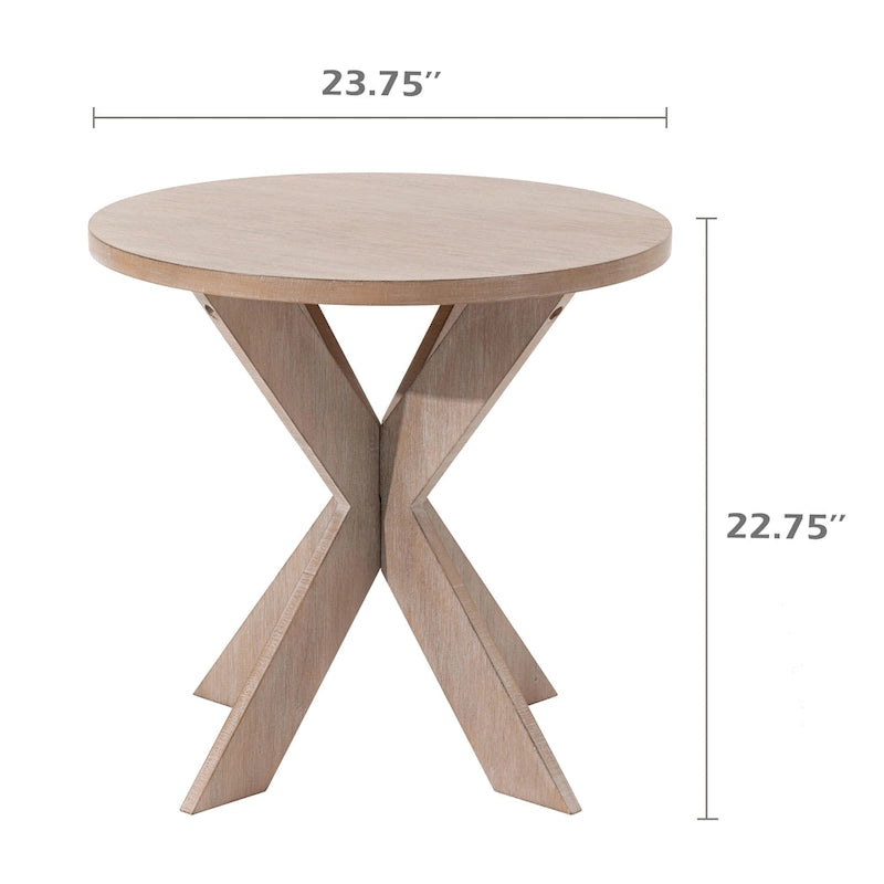 Table d'appoint à pieds croisés avec plateau rond, finition gris vintage