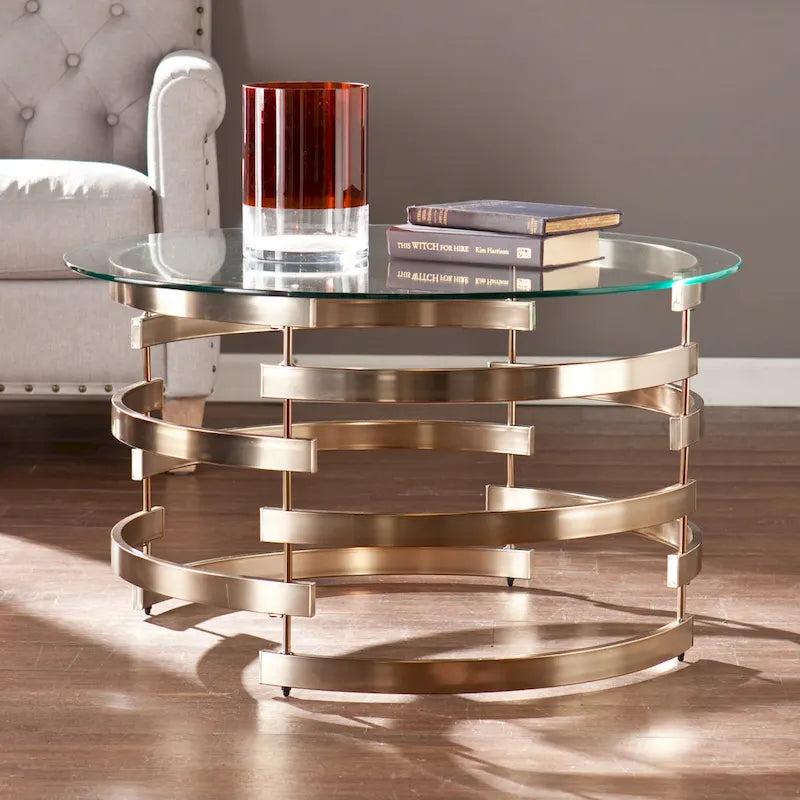  Grant Modern Round Coffee Table with Glass Top