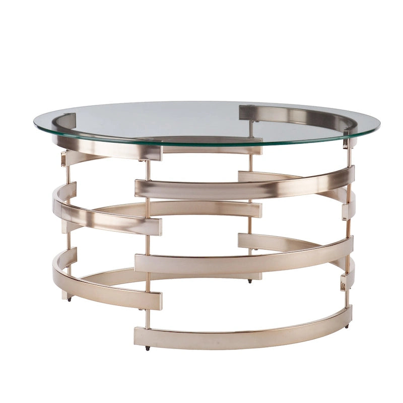 Table basse ronde moderne Grant avec plateau en verre