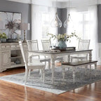 Ensemble table à pieds 6 pièces en écorce vieillie blanc antique, option 6