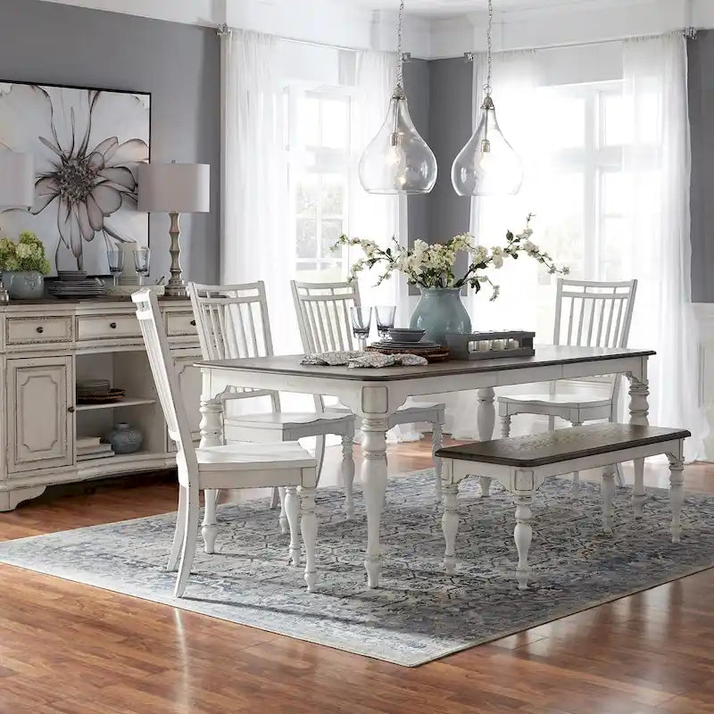  Antique White Weathered Bark Opt 6 Piece Leg Table Set