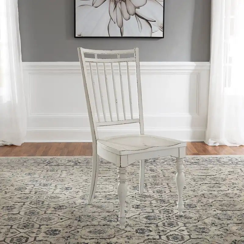 Ensemble table à pieds 6 pièces en écorce vieillie blanc antique, option 6