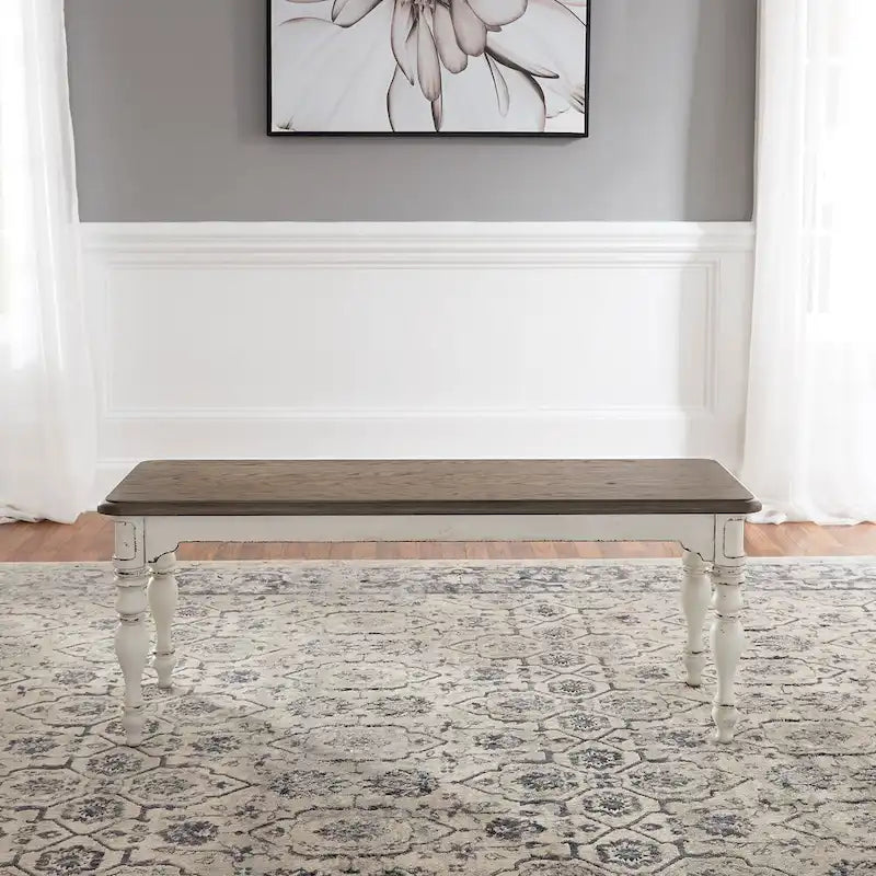 Ensemble table à pieds 6 pièces en écorce vieillie blanc antique, option 6