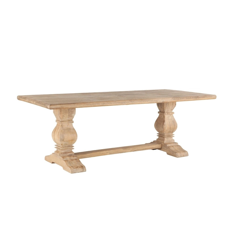 Table à manger rectangulaire en bois de manguier massif, finition chêne antique