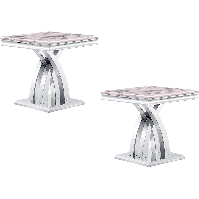 Table d'appoint avec piètement en X en acier inoxydable poli, gris et argent, 56 cm