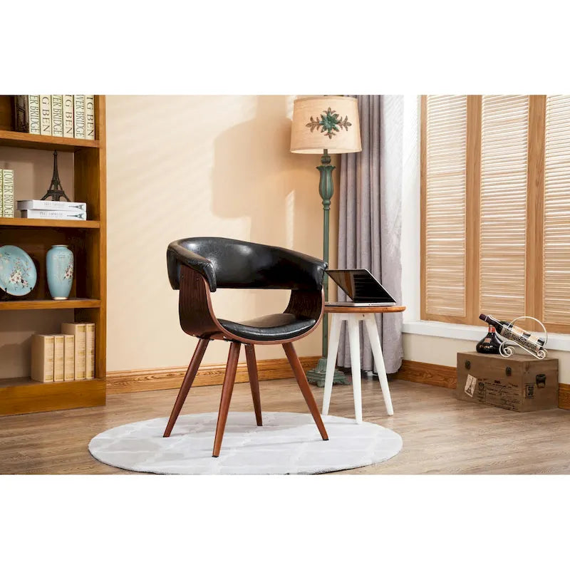  Zelda Faux Leather Mid-Century Dining Chair with Wooden Legs