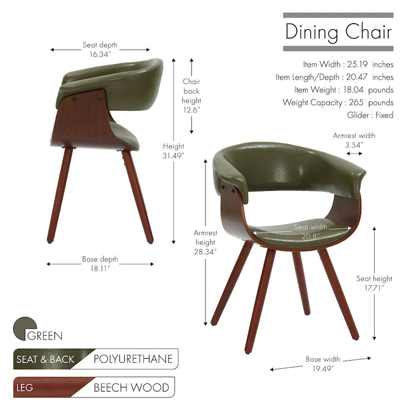 Chaise de salle à manger Zelda en similicuir d'inspiration mi-siècle avec pieds en bois