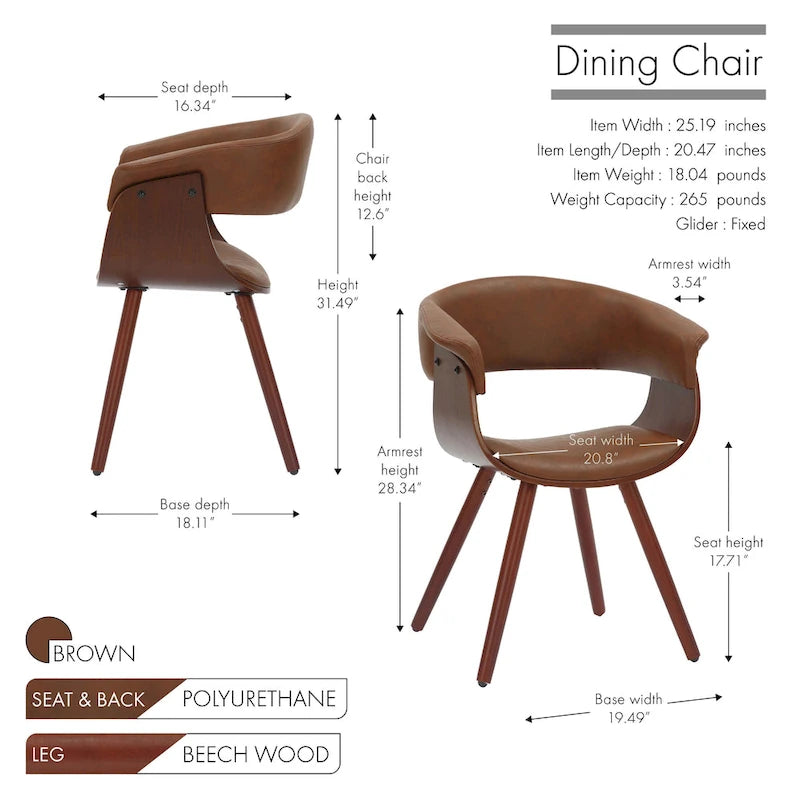 Chaise de salle à manger Zelda en similicuir d'inspiration mi-siècle avec pieds en bois