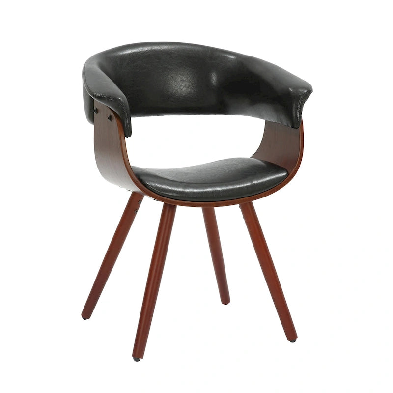 Chaise de salle à manger Zelda en similicuir d'inspiration mi-siècle avec pieds en bois