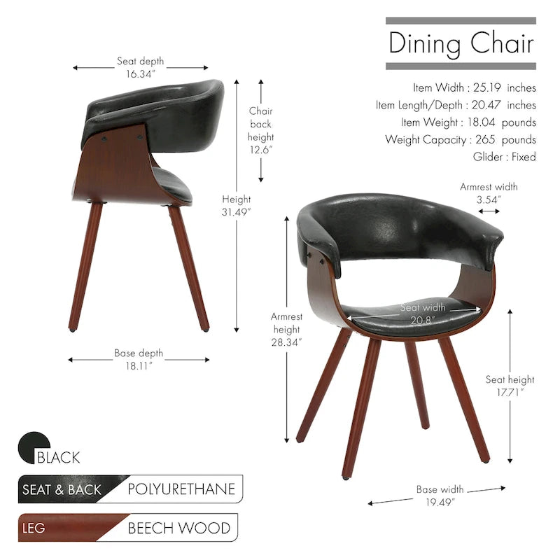 Chaise de salle à manger Zelda en similicuir d'inspiration mi-siècle avec pieds en bois