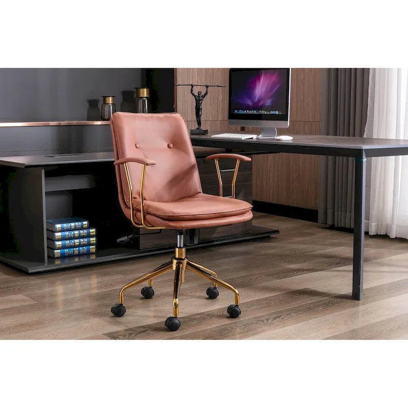  Tilly Office Chair, PU Leather, Gold Chrome Roller Base