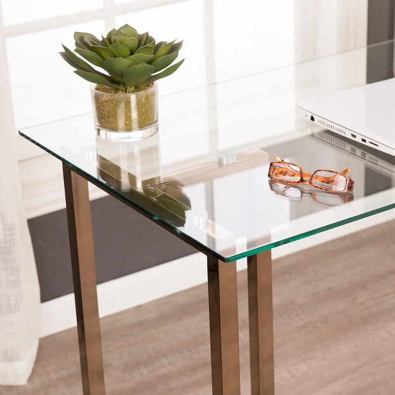 Bureau en verre et métal finition champagne