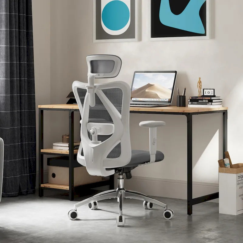 Chaise de bureau ergonomique à dossier haut avec soutien lombaire réglable, noire