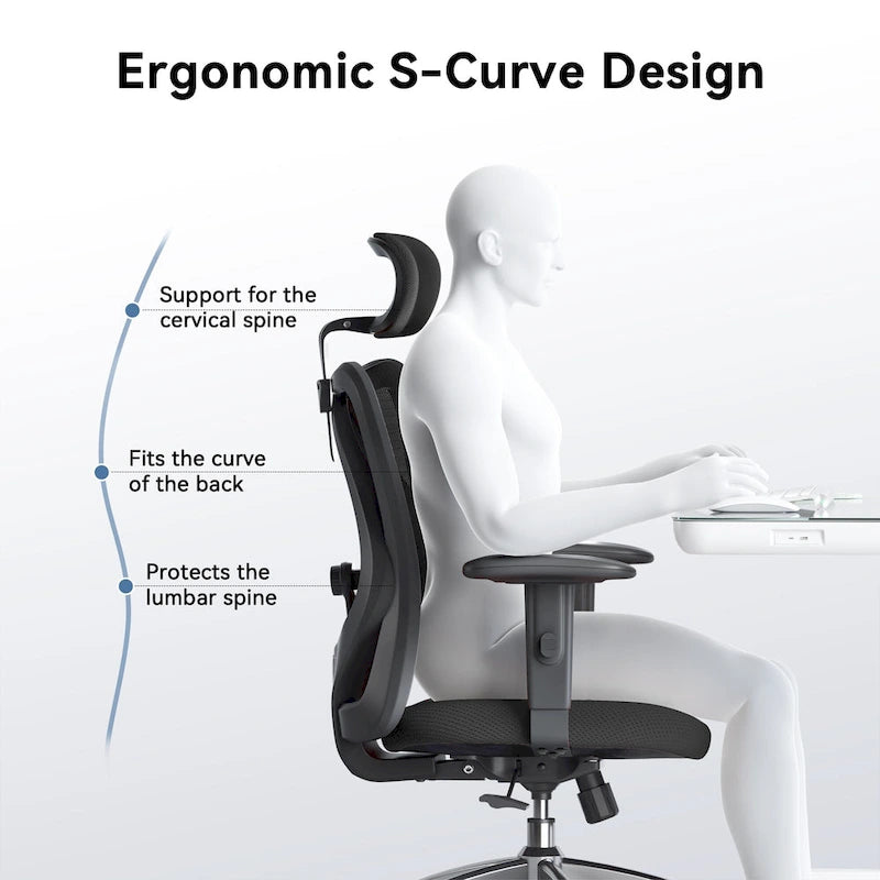 Chaise de bureau ergonomique à dossier haut avec soutien lombaire réglable, noire