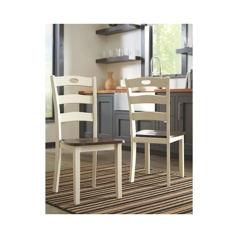Chaises de salle à manger à barreaux avec assise marron, lot de 2 - Ivoire