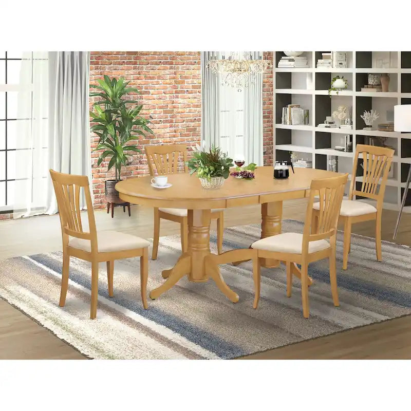  5 Piece Table Set for 4 an Oval Kitchen Table and 4 Chairs, Oak(Seat Type Options)