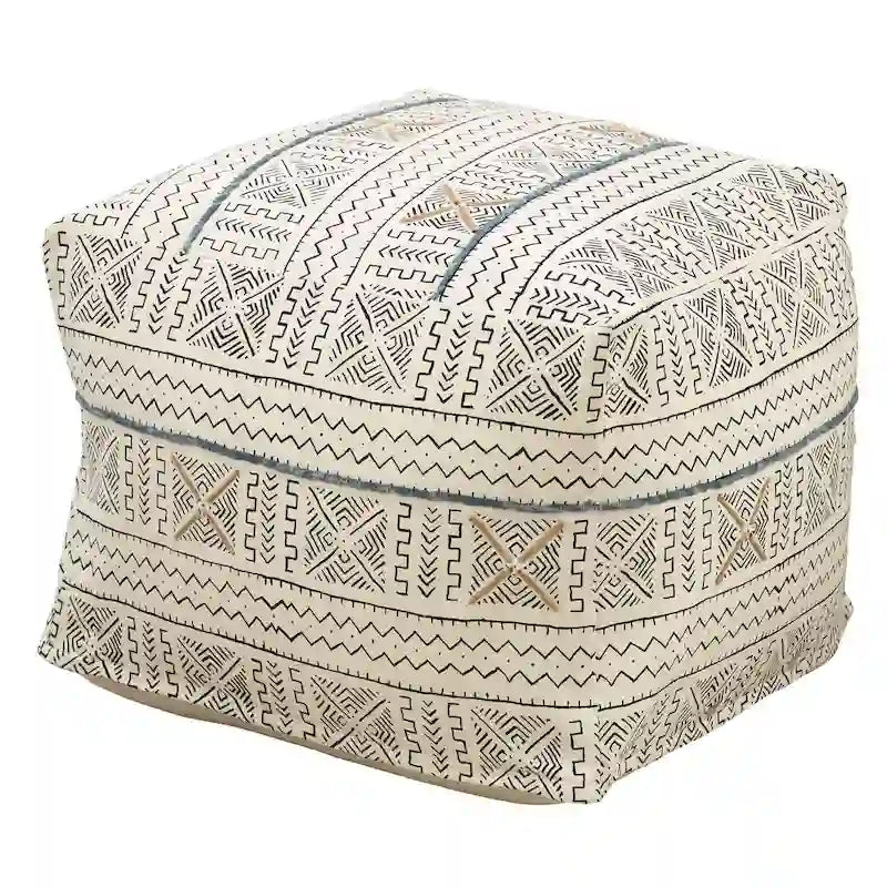 Pouf de sol avec motif abstrait en tissu bogolan