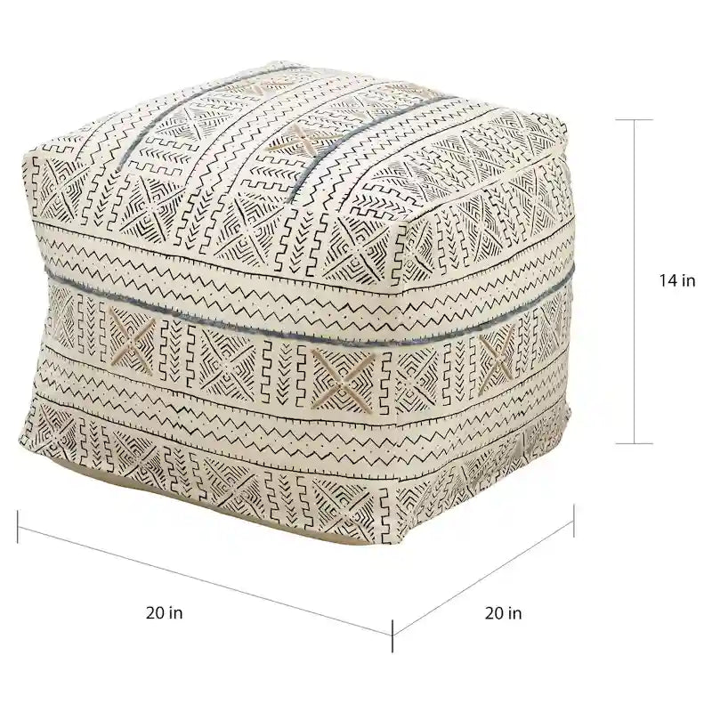 Pouf de sol avec motif abstrait en tissu bogolan