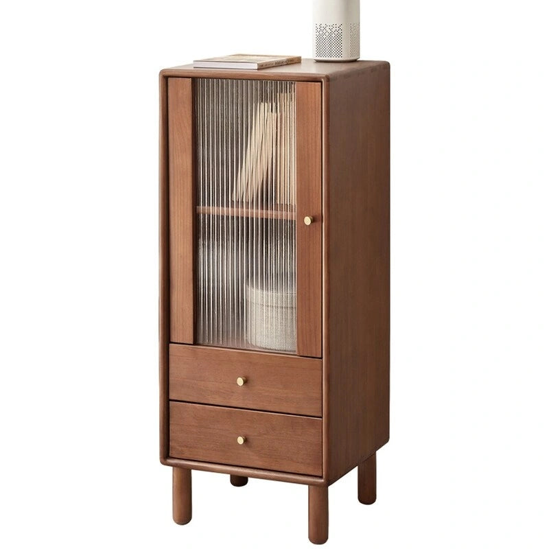 Meuble d'angle avec porte vitrée, 2 étagères et 2 tiroirs
