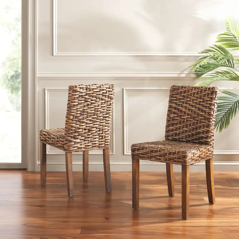Chaise de salle à manger en osier naturel, lot de 2, 48 cm L x 58 cm P x 89 cm H