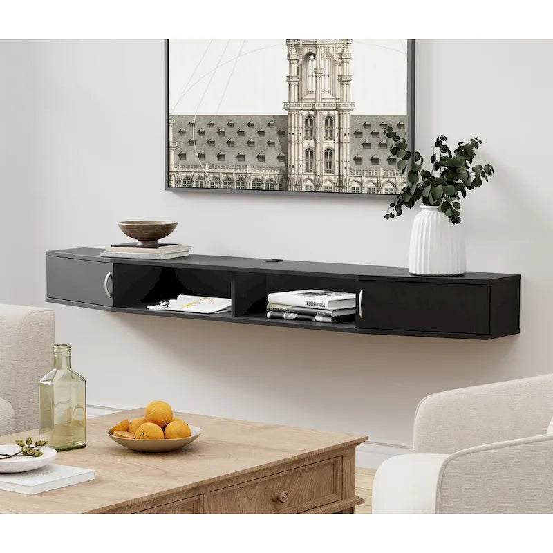 Meuble TV mural flottant en noyer, 178 cm